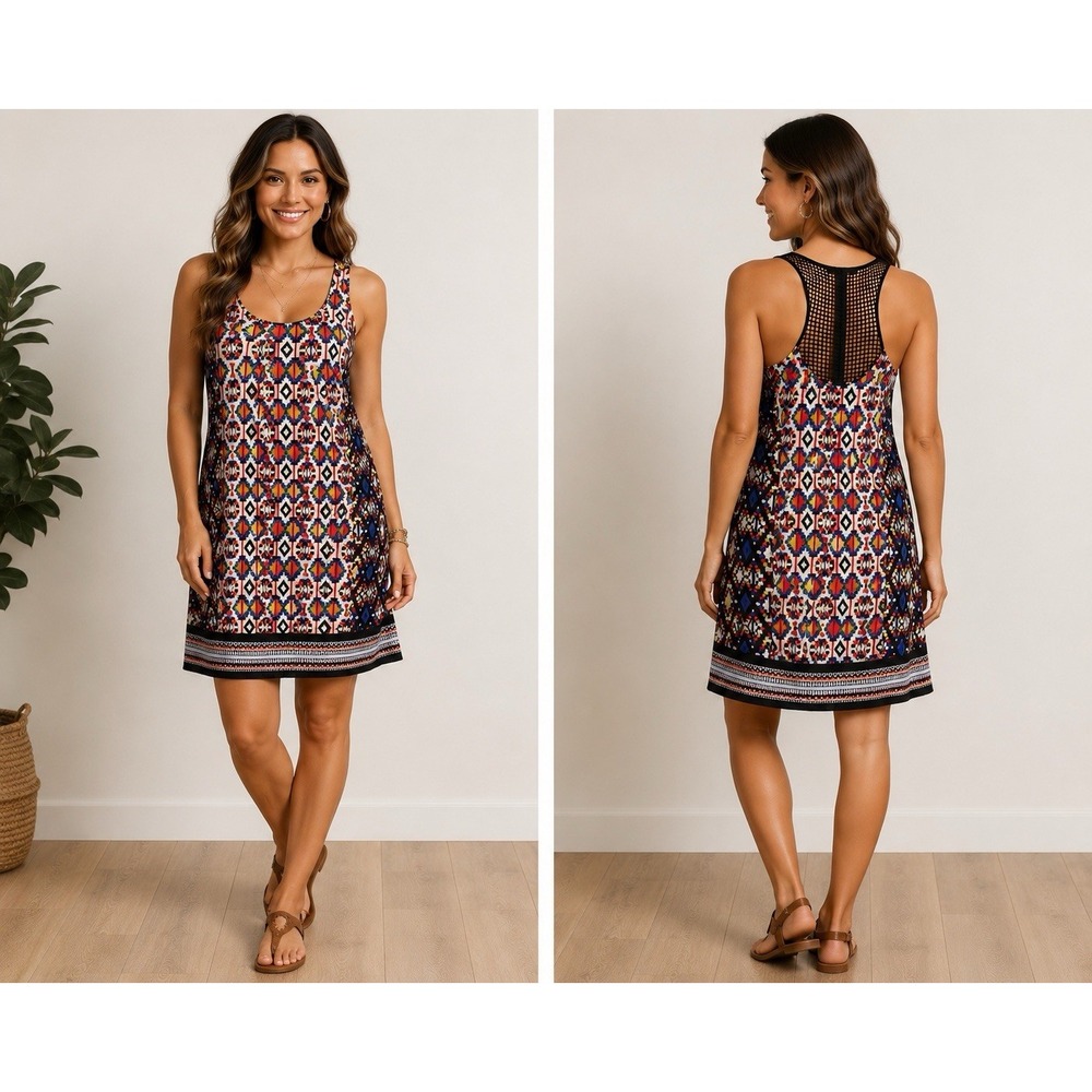 Tank Dress Womens Geometric Aztec Mesh Racerback Boho Festival Small Comfy Mini